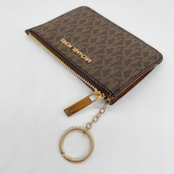 Michael Kors Jet Set Travel Signature Brown Top Zip Leather Coin Wallet NWT $188 - Picture 2 of 5